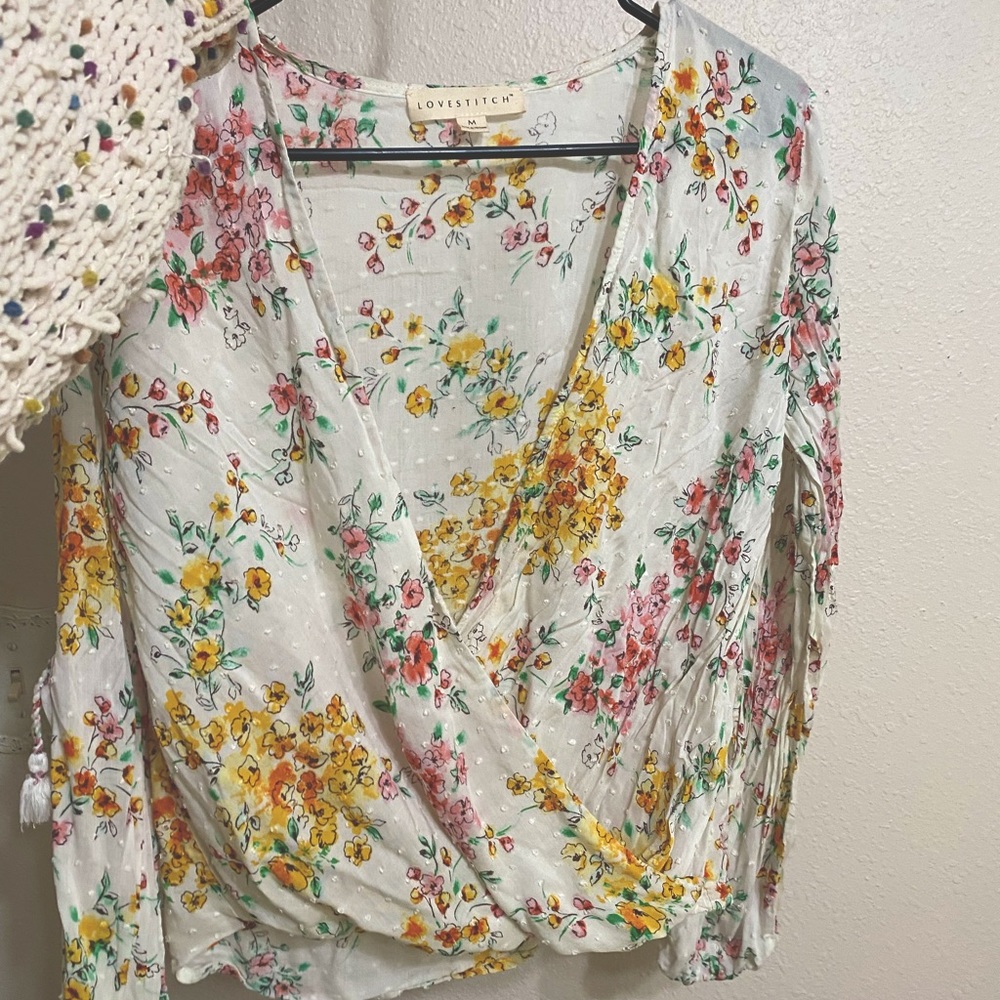 LOVESTITCH Floral Blouse, Size Medim